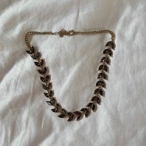 Nordstrom Grey and Gold Colored Leaves Pattern Statement Necklace